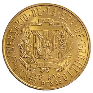 26,7 g 30 Dominikai arany Peso 30 1955